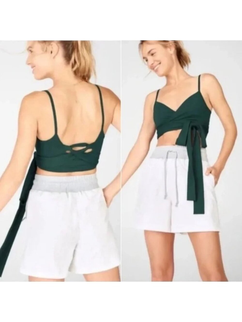 Fabletics Nola Wrap Style Sports Bra Forest Green Body Contouring Small (MM732)
